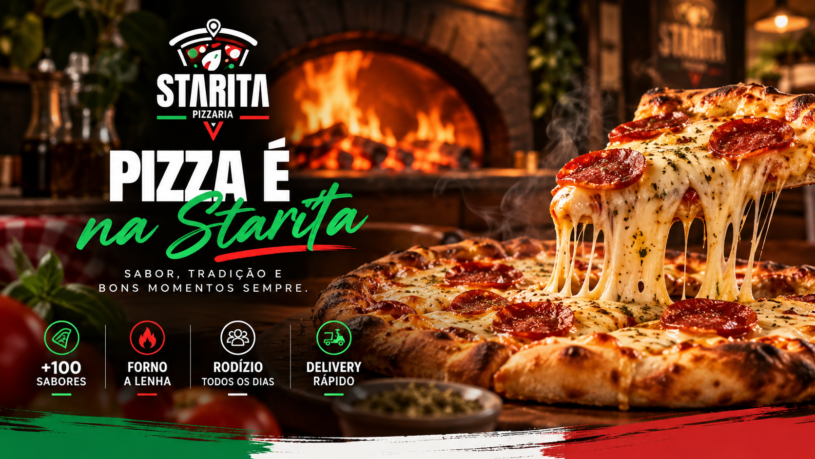 Pizza Starita no forno à lenha